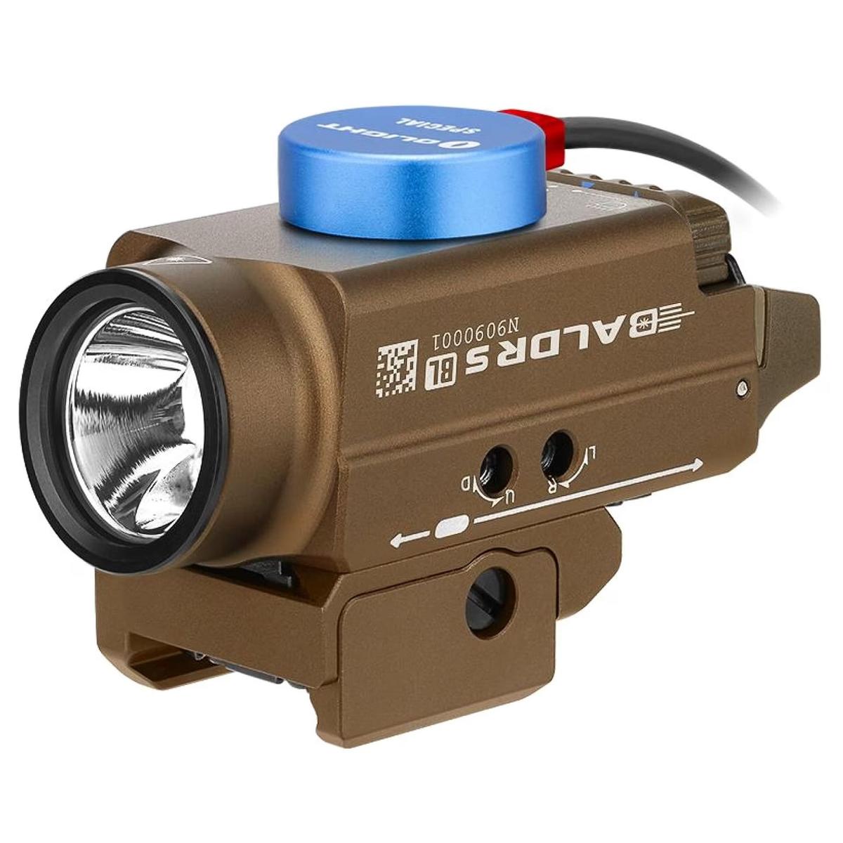 olight latarka pistoletowa z niebieskim celownikiem laserowym baldr s cool white 800 lumenow desert tan