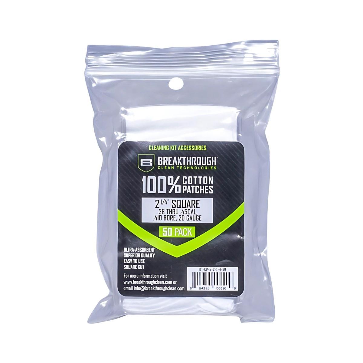 breakthrough szmatki bawelniane do wyciorow clean 2 25 kaliber 38 45 410ga 20ga pakowane po 50 sztuk