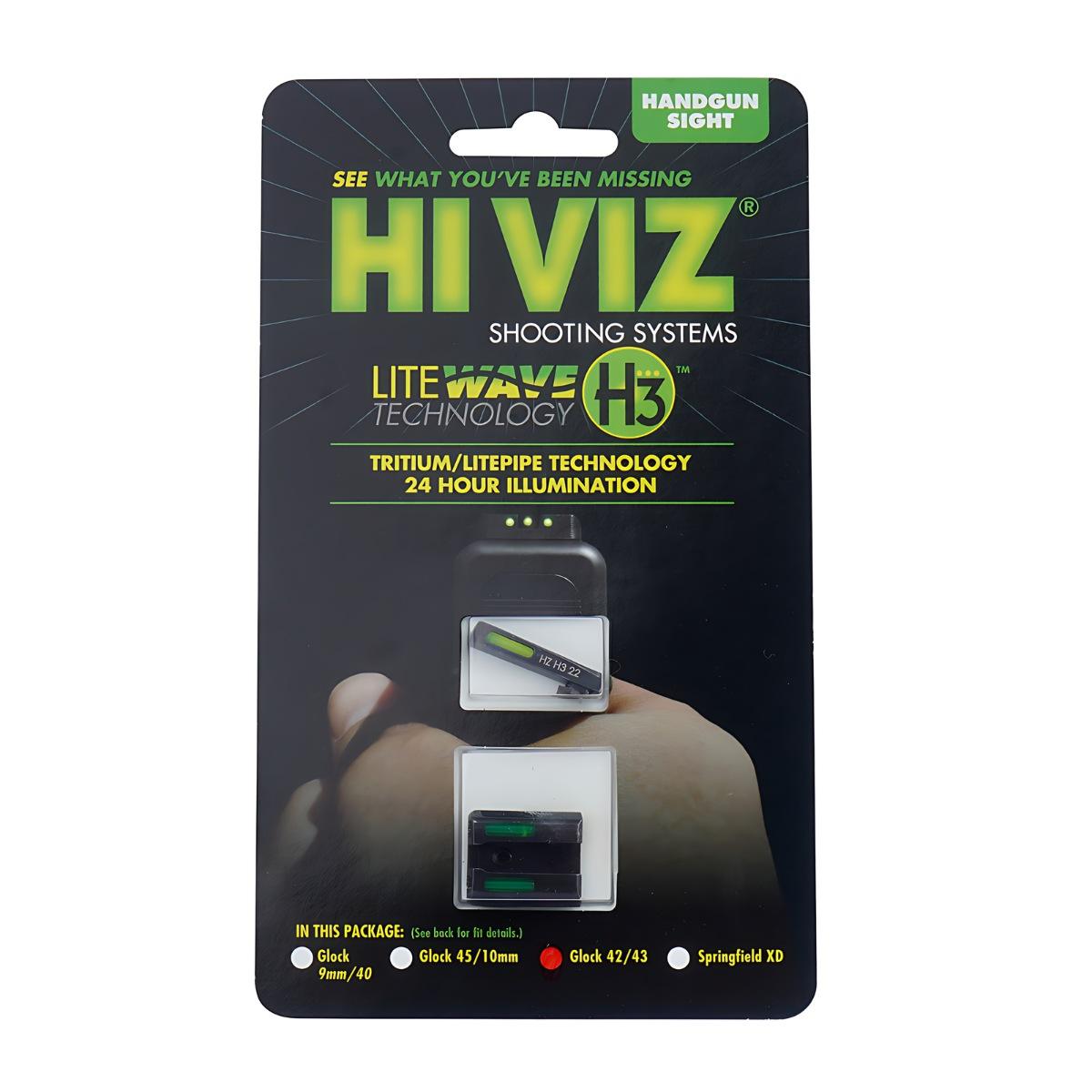 hiviz trytowo swiatlowodowe przyrzady celownicze litewave h3 glock 42 43 zielone biala obwodka gln321