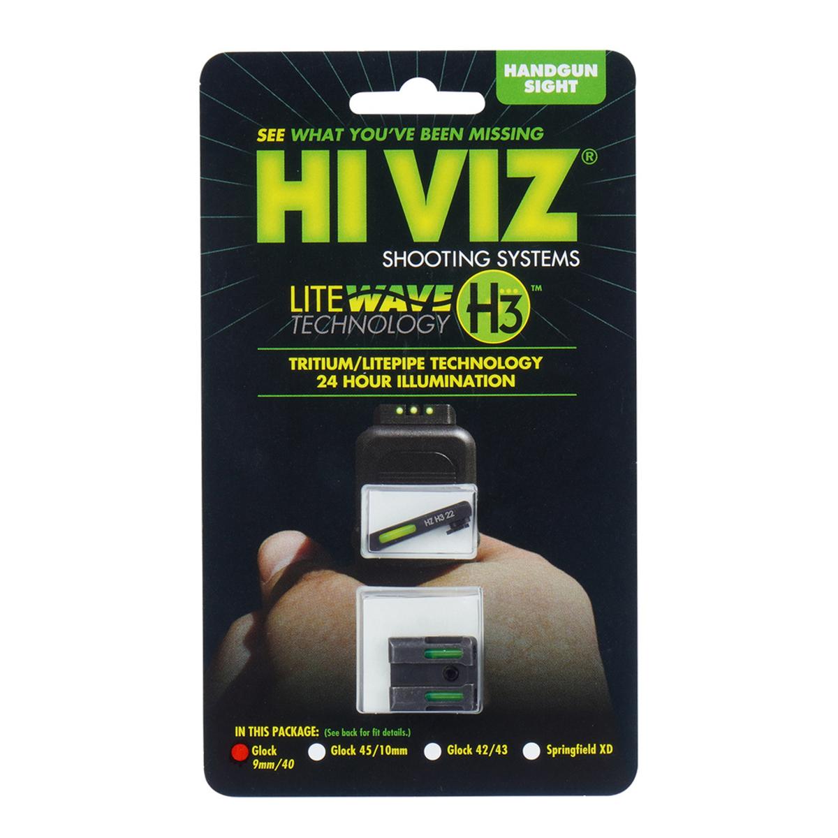 hiviz trytowo swiatlowodowe przyrzady celownicze litewave h3 glock zielone biala obwodka gln325