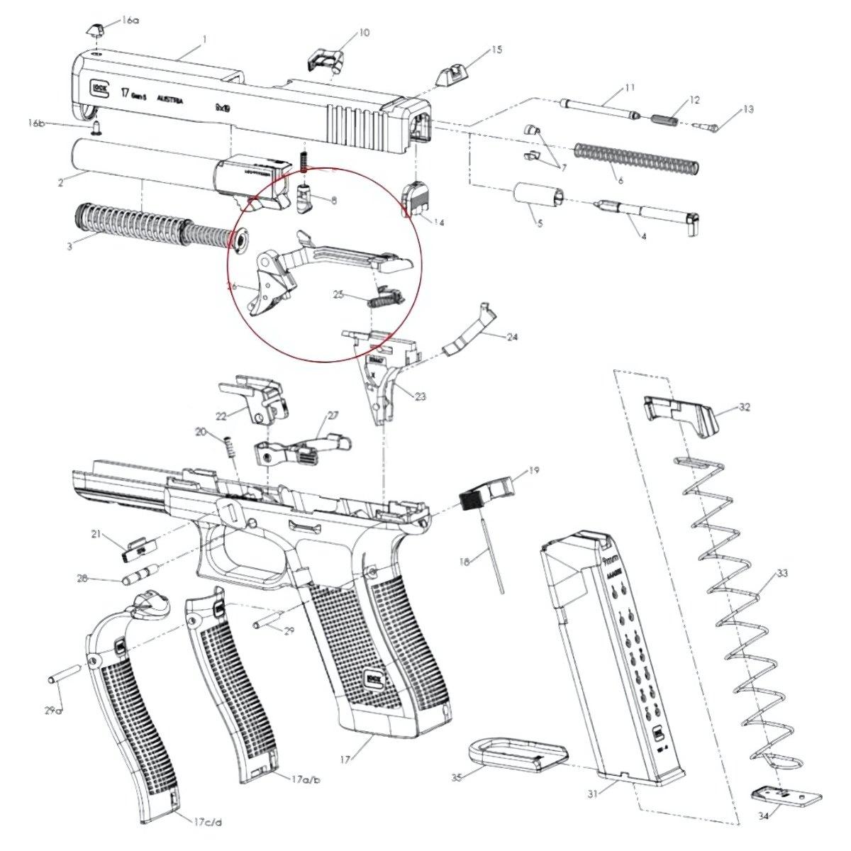 glock szyna spustowa spust 17 19 45 19x gen 5 39702