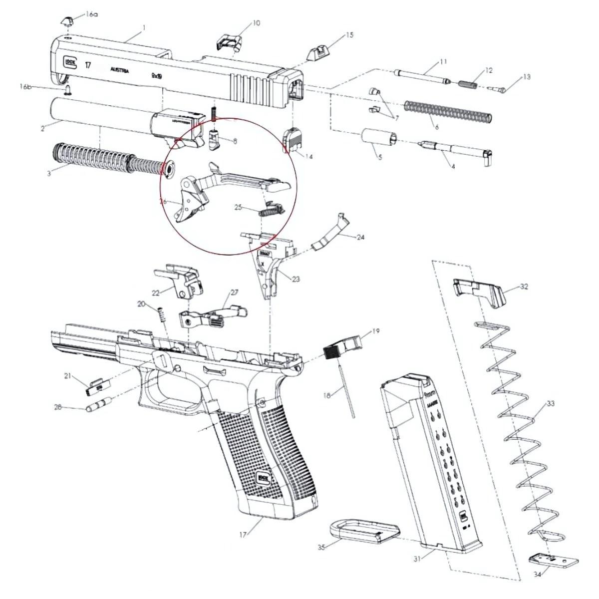 glock szyna spustowa spust gen 3 oem 357
