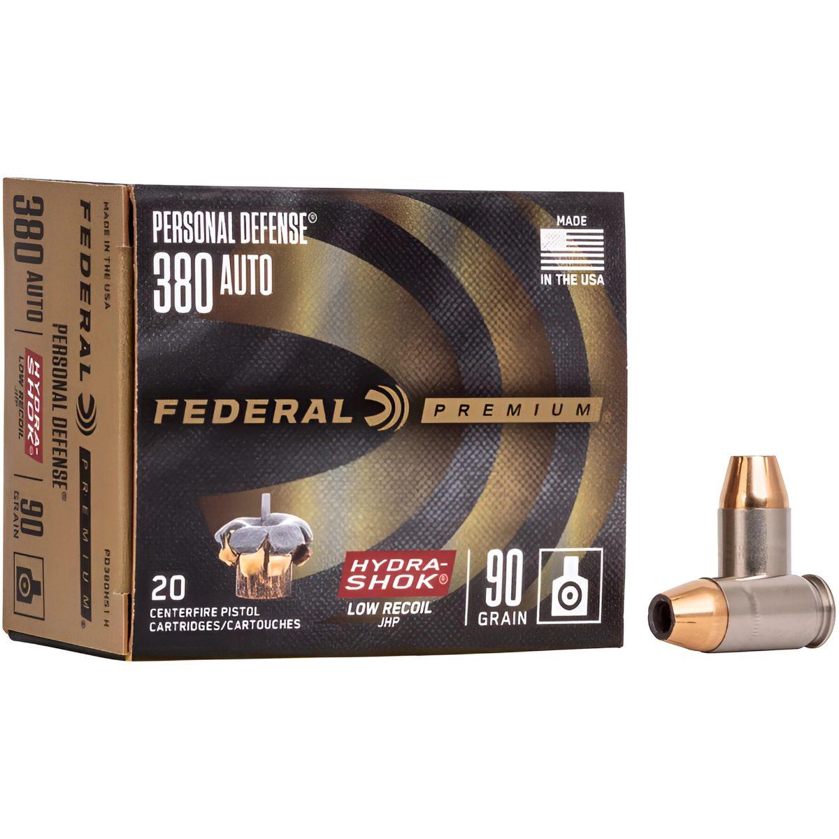 federal hydra shok 380 acp 90gr low recoil jhp