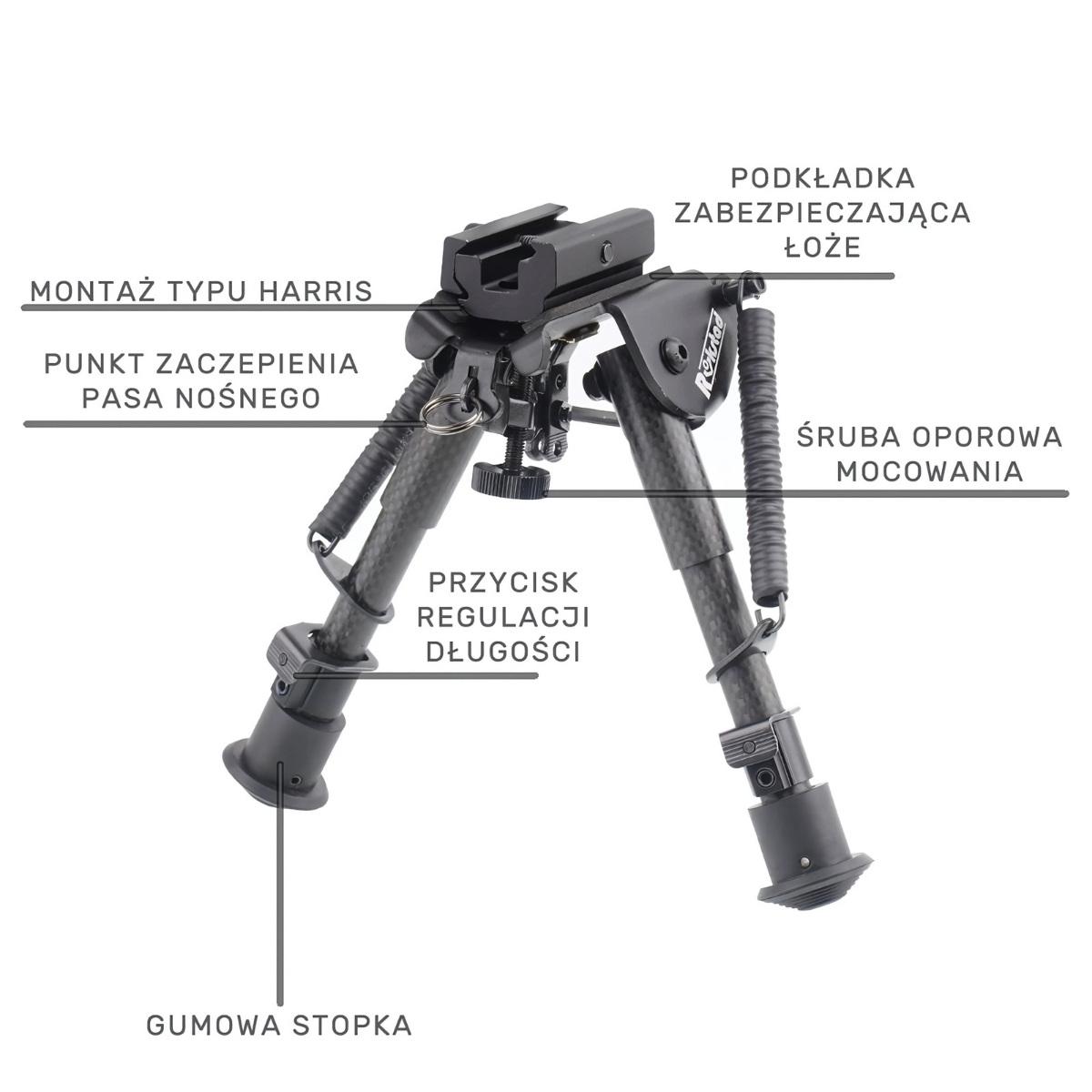rokstad dwojnog skladany z wlokna weglowego obrotowy 155 230 mm harris picatinny rscfs 06