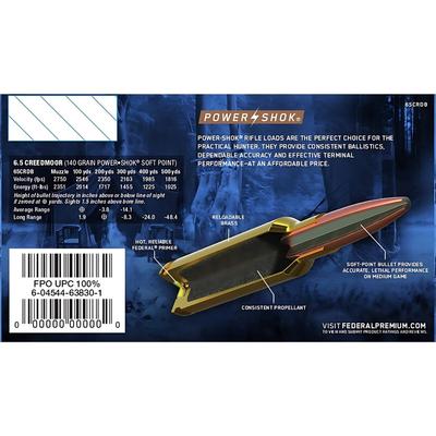 6 5 creedmoor federal jsp power shok 140gr 9g 65crdb