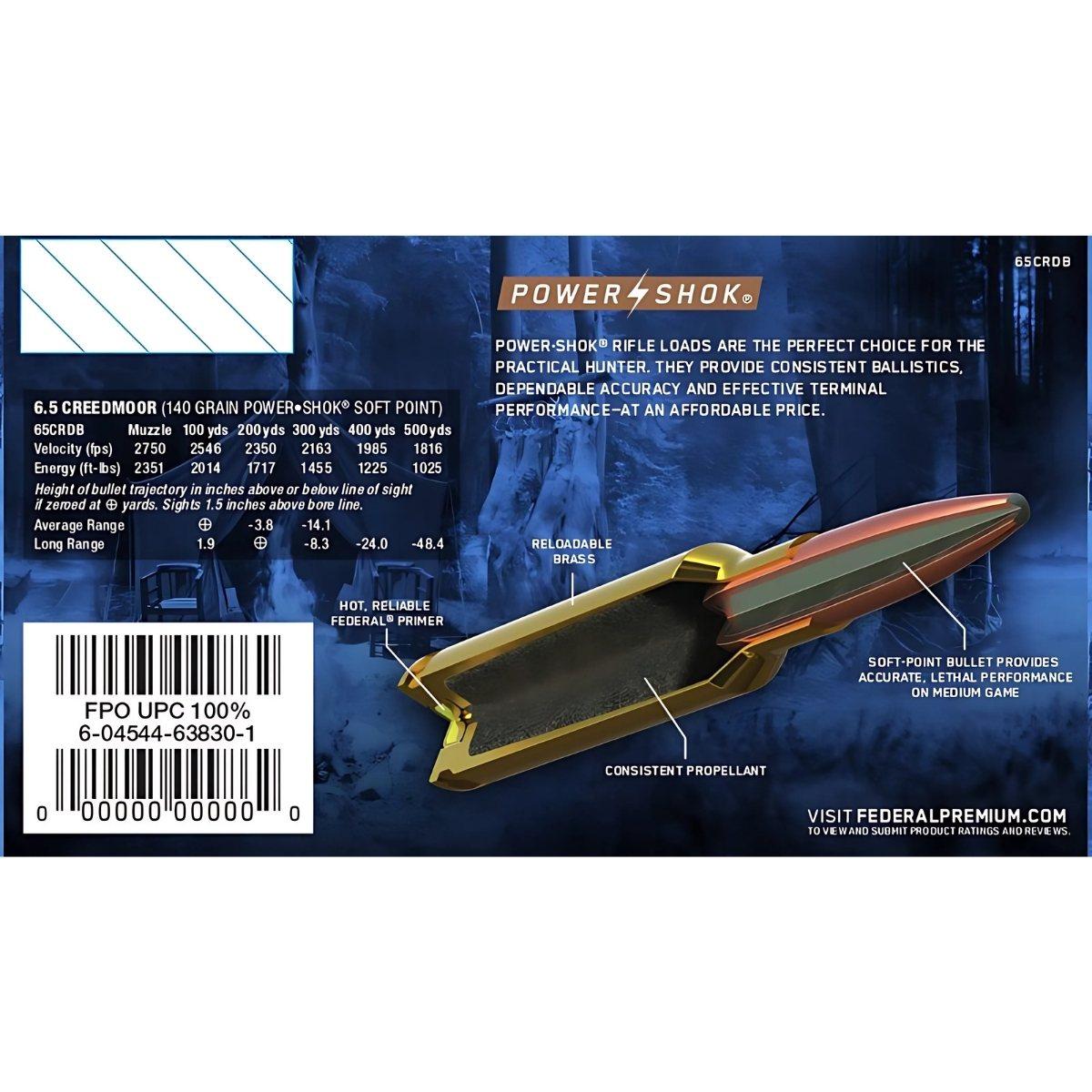 6 5 creedmoor federal jsp power shok 140gr 9g 65crdb