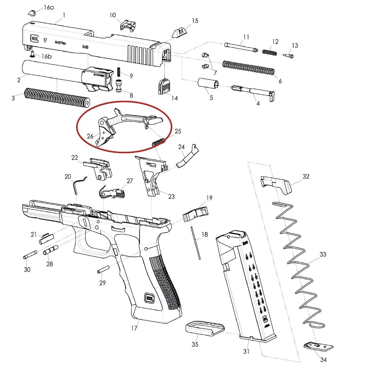 glock szyna spustowa spust gen 3 oem 357
