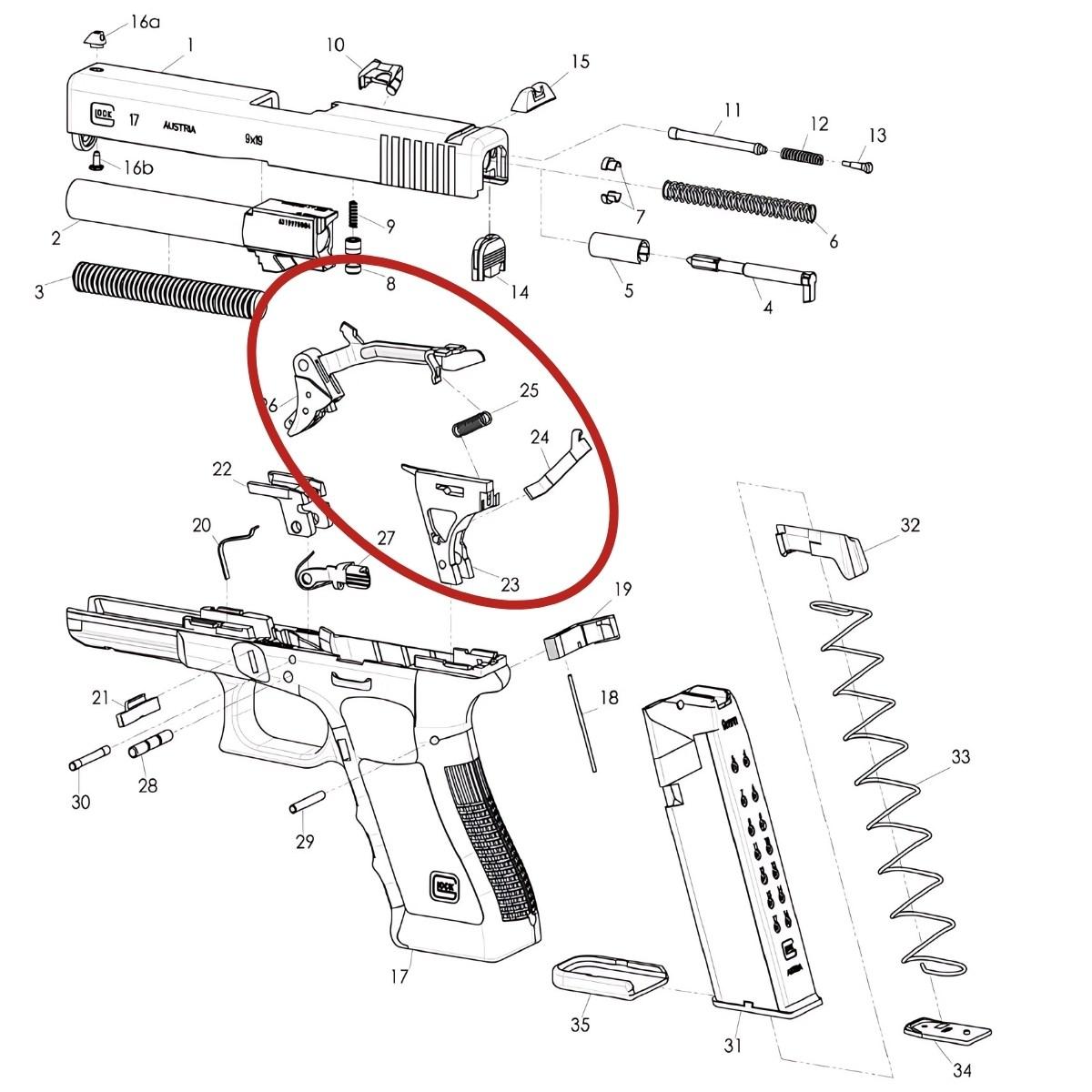 glock mechanizm spustowy szyna spustowa osada przerywacz gen 3 315