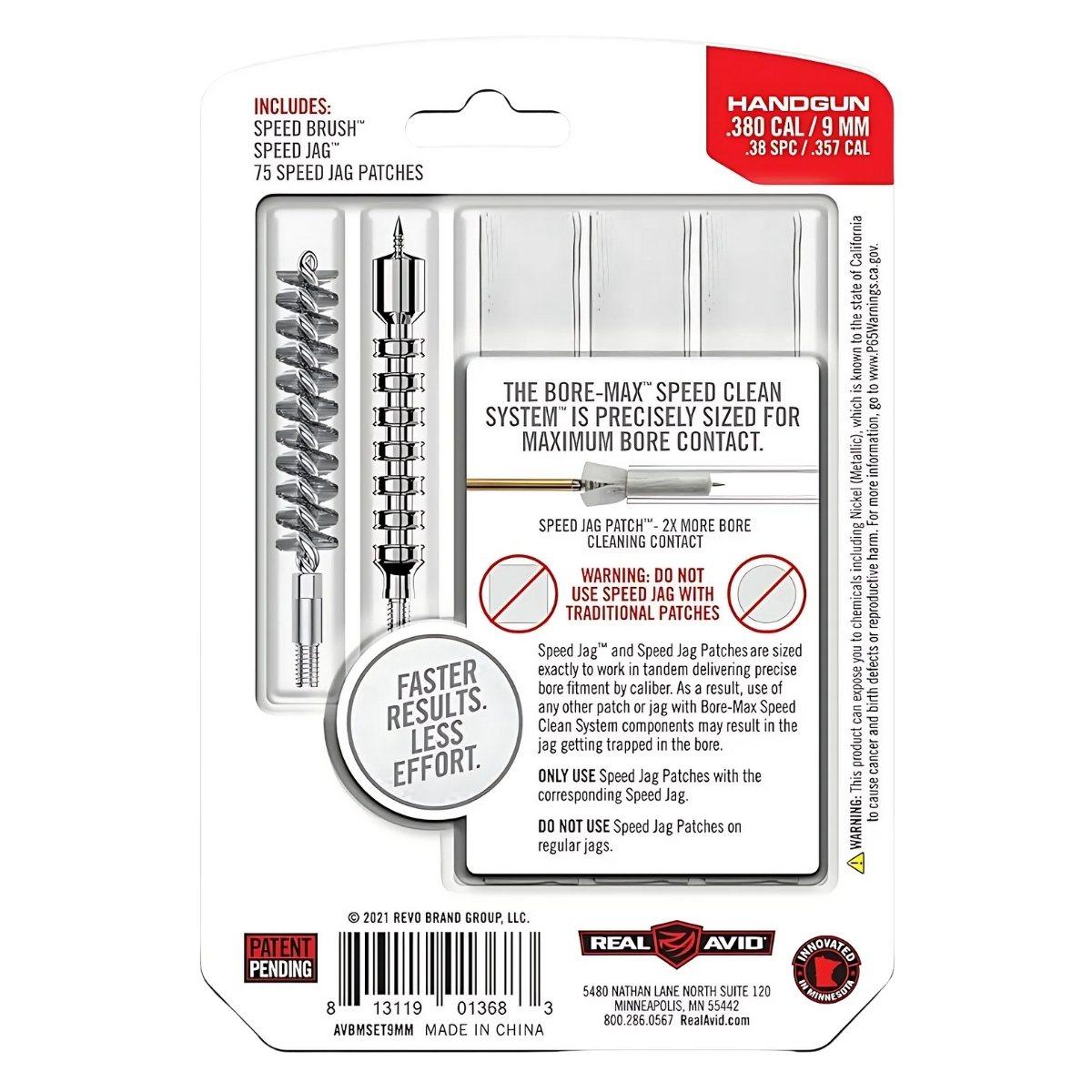 real avid zestaw do czyszczenia broni bore max speed clean system 380 9 mm 38 spc 357 avbmset9mm