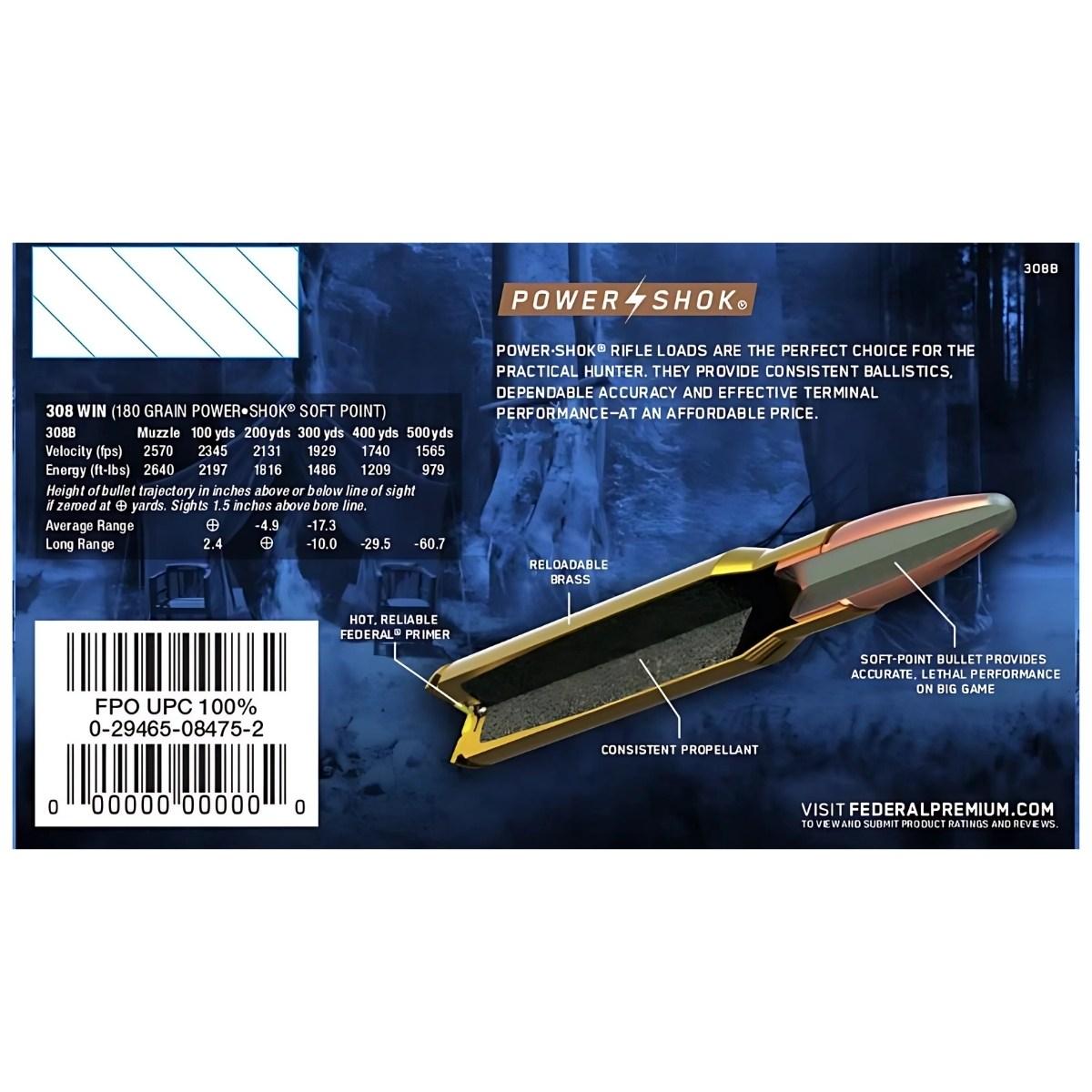 federal 308 win power shok sp 180gr