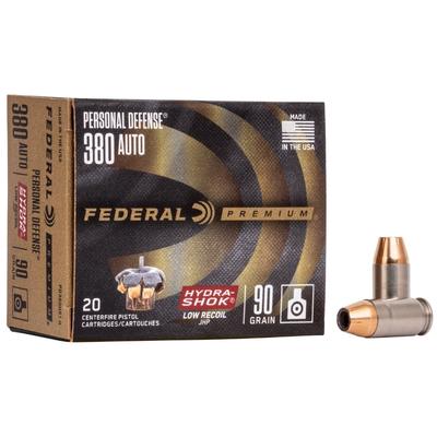 federal hydra shok 380 acp 90gr low recoil jhp